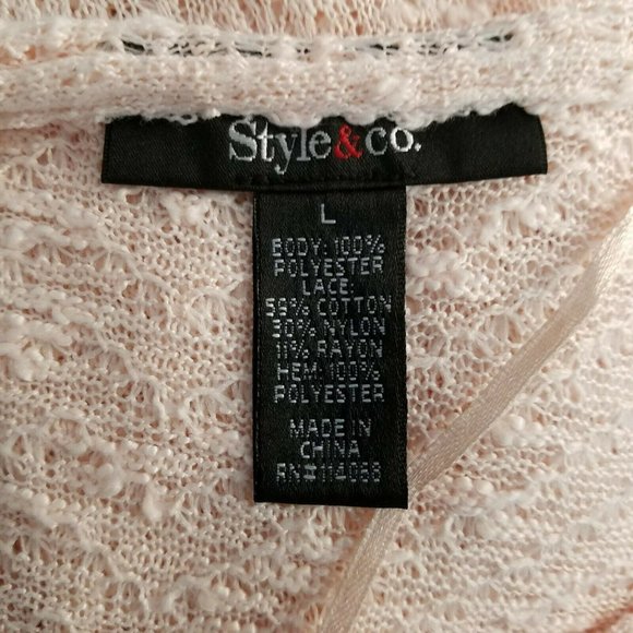 Style & Co Womens Sweater Pink Lace Inset Size L - Picture 8 of 9